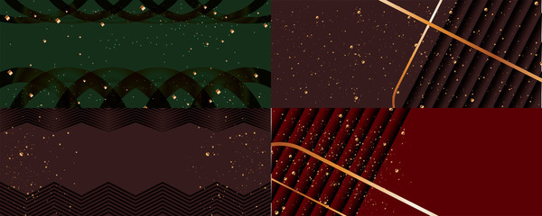 Set Merry Christmas gold frame vector elegant on dark banner