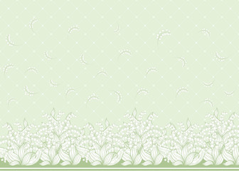 Lily of the valley, may-lily Seamless pattern, background. Vector illustration. In art nouveau style, vintage, old, retro style. On tea green background..