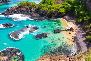 Stunning view of Baia dos Porcos in Fernando de Noronha, a paradisiac tropical island off the coast of Brazil