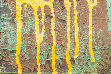 close up of damaged concrete with yellow and green color covered.   