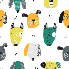 Seamless pattern with funny dogs. Perfect for kids apparel, fabric, textile, nursery decoration, wrapping paper