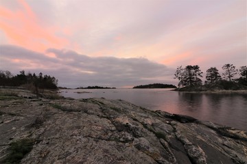 scenic Swedish archipelago at dawn