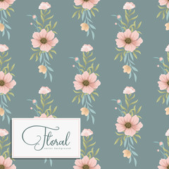 Pink flowers - green background seamless pattern