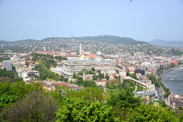 Panoramic, aerial skyline view of Buda Castle Royal Palace