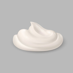 Fototapeta na wymiar White Whipped Cream Isolated on Gray Background. Facial Creme, Gel or Body Lotion Skincare Icon. Skin Tone CC Cream Tear Shape