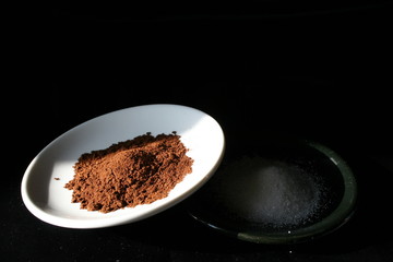 cocoa and sugar powder in a saucer
