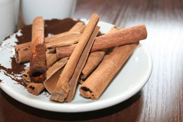 cinnamon sticks on white background