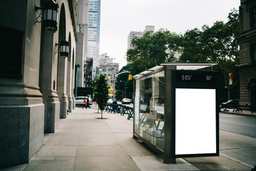 Bus station billboard with blank copy space screen for advertising text message or promotional...