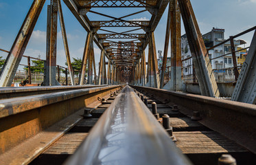 One point perspective bridge with railway