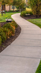 Vertical frame Paved walkway through a landscaped garden day