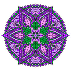 Multicolored round mandala with beautiful floral pattern. Vector drawing.