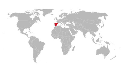 Fototapeta na wymiar Spain highlighted red color on world map vector