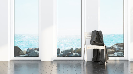 Fototapeta na wymiar Modern Design living room interior with sea view . 3D rendering