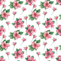 Watercolor seamless pattern Pear tree. Fruits, leaves and flowers