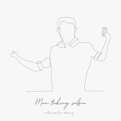 continuous line drawing. man taking selfie. simple vector illustration. man taking selfie concept hand drawing sketch line.