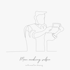 continuous line drawing. man making selfie. simple vector illustration. man making selfie concept hand drawing sketch line.