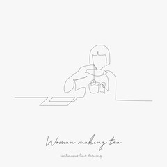 continuous line drawing. woman making tea. simple vector illustration. woman making tea concept hand drawing sketch line.