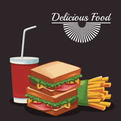 sandwich and french fries and soft drink cup
