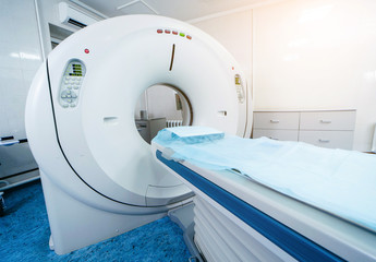 Modern room with multi detector spiral CT Scanner ( Computed Tomography). Medical technology...