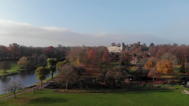  English Park And Castle In Autumn Colour Trees Aerial Landscape, Warwick