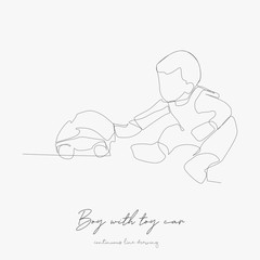 continuous line drawing. boy with toy car. simple vector illustration. boy with toy car concept hand drawing sketch line.