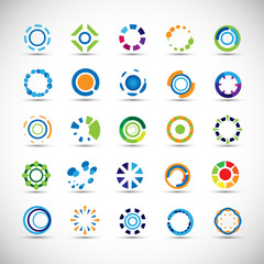 Abstract Circle Icon Set. Vector Isolated On Gray. Abstract Circle For Company Symbol, Dot Logo, Technology Icon And Element Design.Creative Circle Icons For Dot And Tech Logo. Abstract Round Template