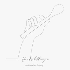 Obraz premium continuous line drawing. hands holding a spoon. simple vector illustration. hands holding a spoon concept hand drawing sketch line.