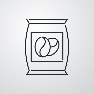 Icono plano lineal saco de caf&eacute; en fondo gris