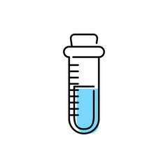 Fototapeta premium Símbolo laboratorio de química con icono lineal de tubo de ensayo de cristal con color azul
