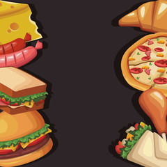 frame with delicious fast food, colorful design