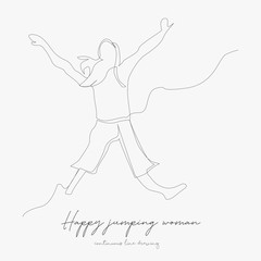 continuous line drawing. happy jumping woman. simple vector illustration. happy jumping woman concept hand drawing sketch line.