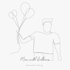 continuous line drawing. man with balloons. simple vector illustration. man with balloons concept hand drawing sketch line.