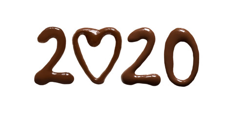 New Year 2020 hand drawn liquid chocolate