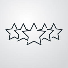 Símbolo rankig. Icono plano lineal con 5 estrellas en fondo gris