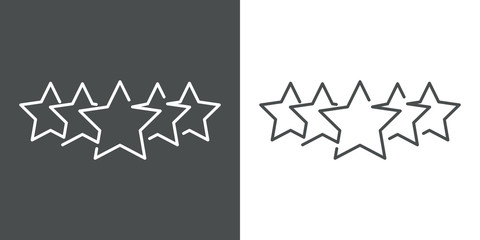 Símbolo rankig. Icono plano lineal con 5 estrellas en fondo gris y fondo blanco © teracreonte