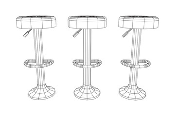 Retro vintage bar stool. High chair. Bar interior design. Wireframe low poly mesh vector illustration