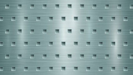 Abstract metal background with square holes in light blue colors