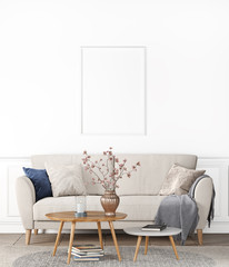 Interior of Modern living room in white Background,  Scandinavian Living style, 3D Rendering , 3D Illustration