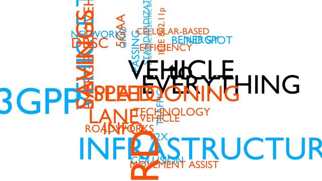 Vehicle to everything animated word tag. 3D rendering, white variant, UHD.