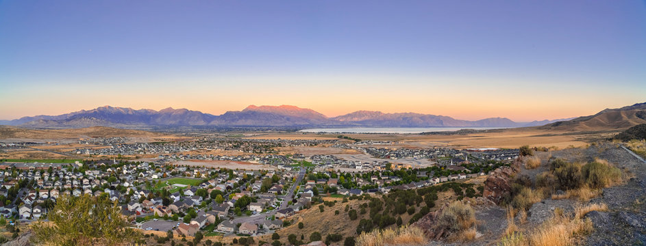 Housing developments in a Utah valley panorama