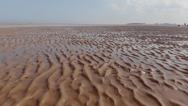 Tidal Sandy Beach Aerial Flying Low At Speed Over, North Norfolk UK