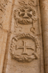 old Archtectural detail of terra cotta decorative frieze, vertical