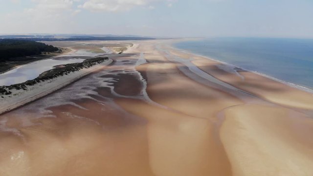 Vast Beach, Dunes, Woodland And Sea, North Norfolk Aerial Landscape East Coast UK
