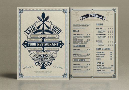 Restaurant Menu Layout with Ornamental Elements 