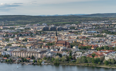 Fototapeta na wymiar View of Church of Donaufeld from donauturm tower in Vienna, Austria