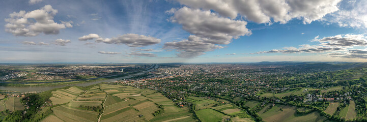 Panoramic aerial drone view of vienna city from Kahlenberg colline