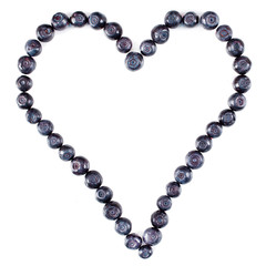Heart made of huckleberry isolated on a white background.