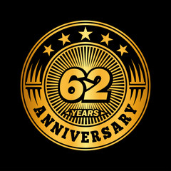 62 years anniversary celebration logo design. Vector and illustration.
