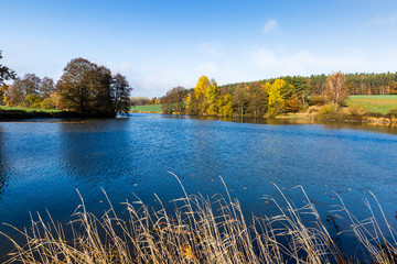 Lake on a sunny autumn morning. Czech Republic.