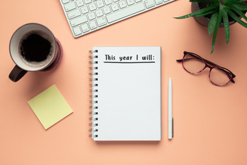 Stock photo of 2020 new year notebook with list of resolutions and objects on pink background - Powered by Adobe